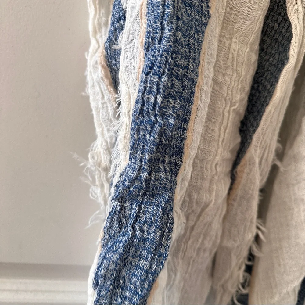 NWT Simply Noelle Beige & Blue Striped Blanket Scarf Boho Spring Classic Preppy